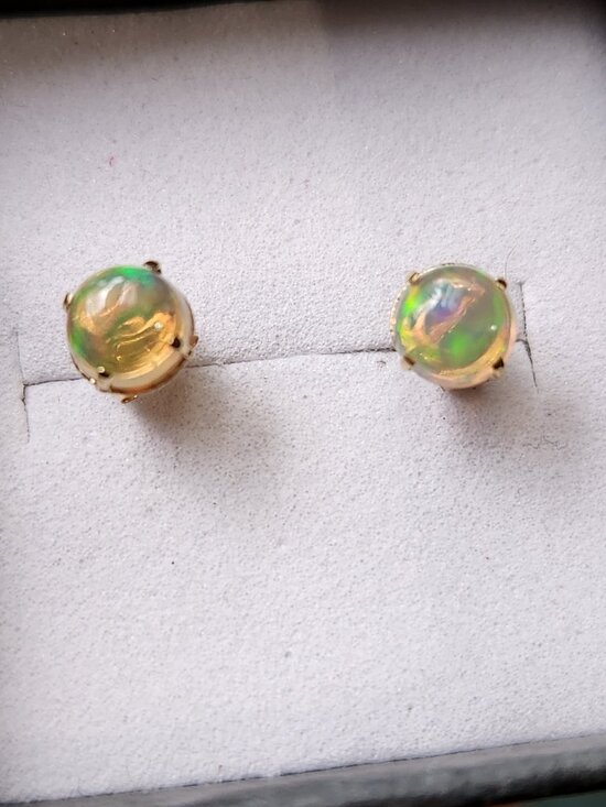 Estate Jewelry - Bella 14K SOLID Yellow Gold 1.18cts Natural Ethiopian Black Forest Opal Earrings